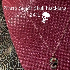 Pirate Sugar Skull Eyepatch Necklace Sterling Silver 925 Spooky Witchy Vibes emo